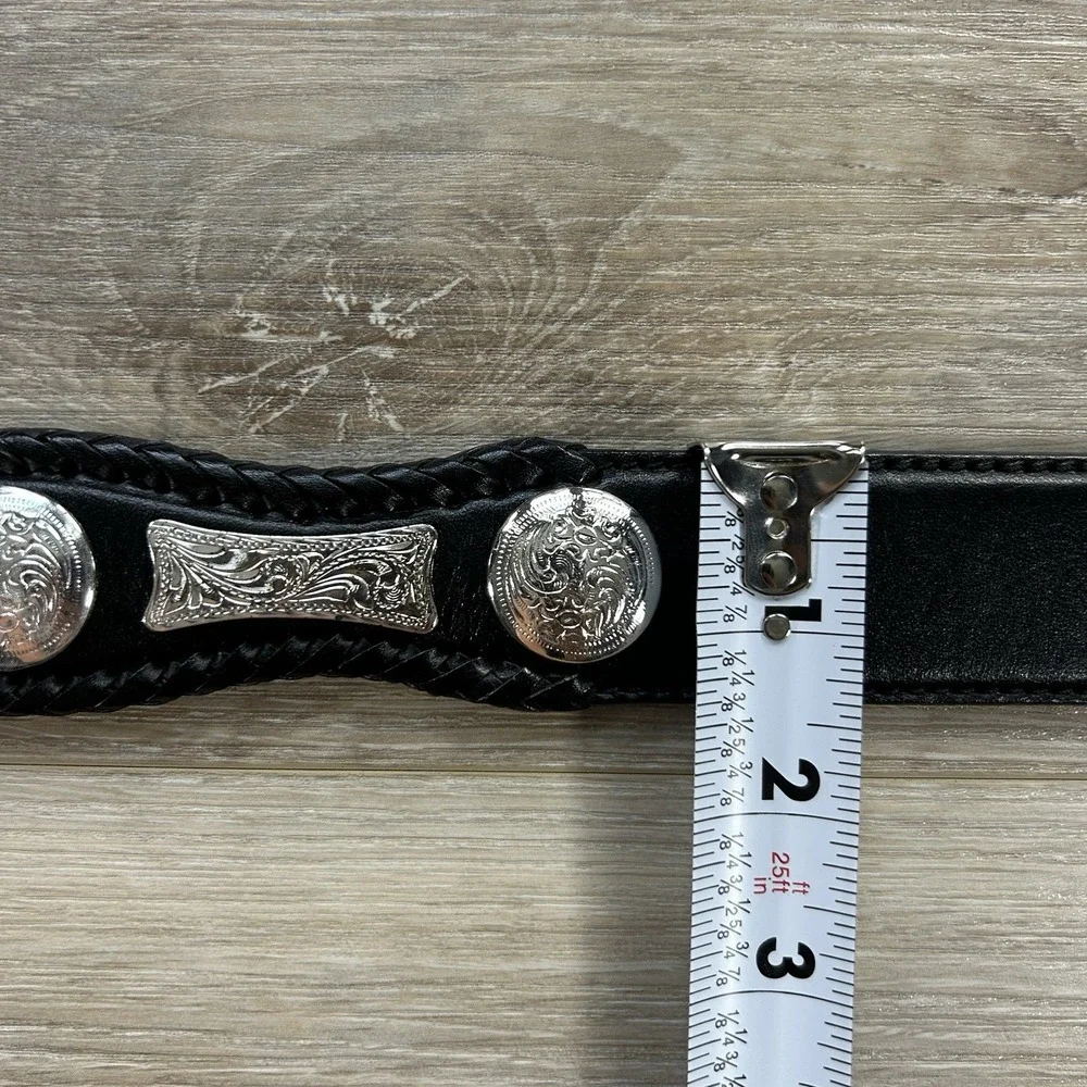 VTG Tony Lama Size 38 Black Leather Silver Cutting Champ Conchos Belt 76903